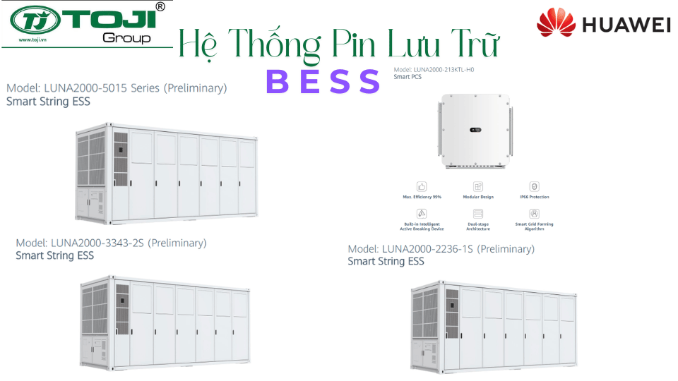 he thong pin luu tru nang luong mat troi bess huawei luna2000 5015 3343 2236 213ktl toji